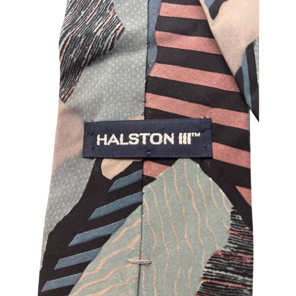 Halston III Vintage Abstract Pattern Silk Tie 13J - Picture 3 of 3